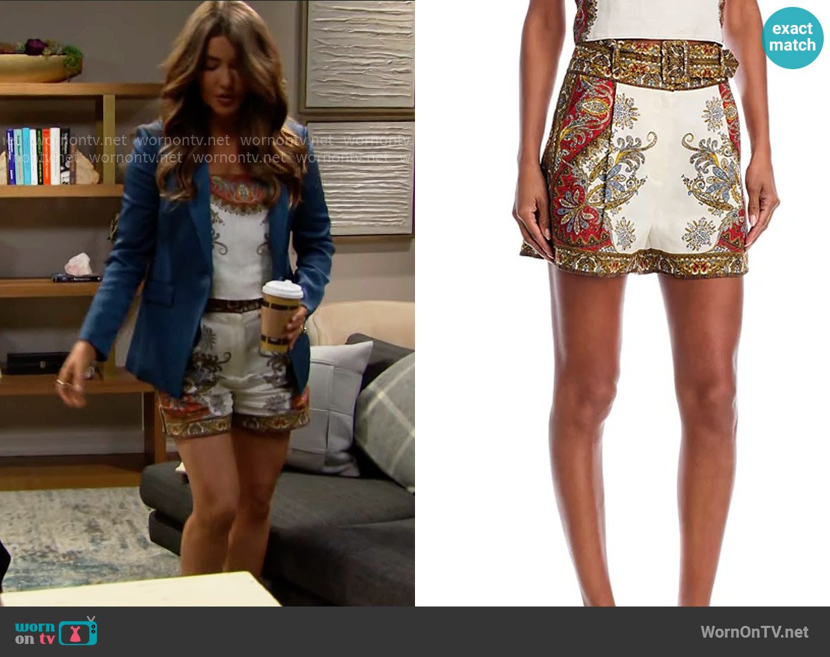 Veronica Beard Hobbes Pleated Shorts worn by Steffy Forrester (Jacqueline MacInnes Wood) on The Bold and the Beautiful
