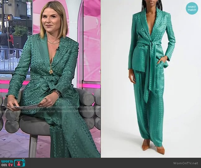 Veronica Beard Issel Chain Print Tie Waist Jacket and Colter Pants worn by Jenna Bush Hager on Today
