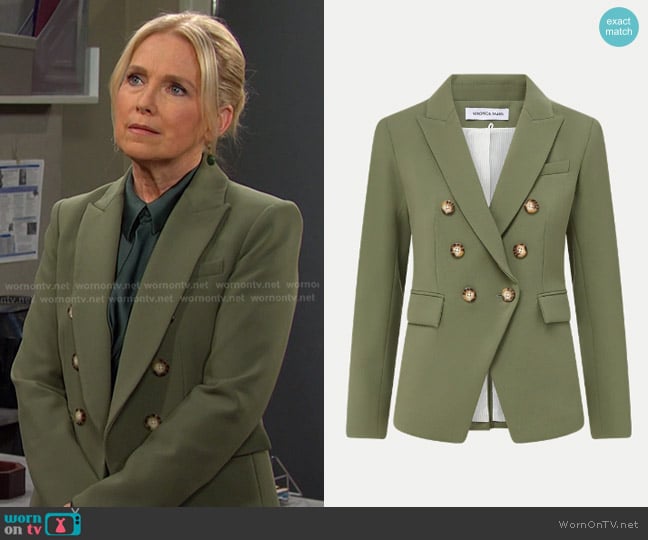 Veronica Beard Miller Dickey Jacket in Stone Army worn by Jennifer Horton (Melissa Reeves) on Days of our Lives