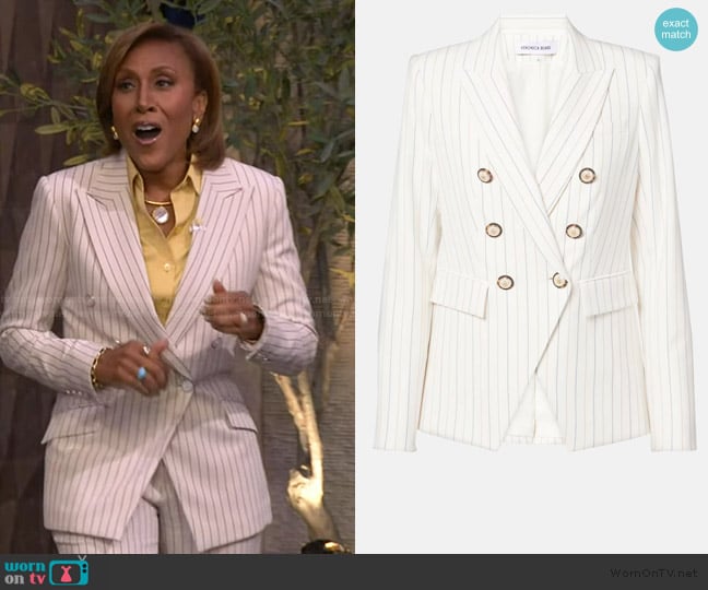 Veronica Beard Miller double-breasted blazer worn by Robin Roberts on Live with Kelly and Mark