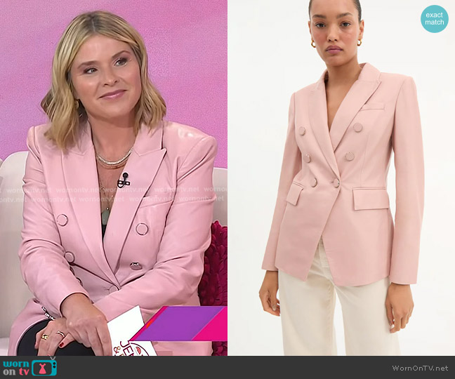 Veronica Beard Miller Leather Dickey Jacket in Pink Clay worn by Jenna Bush Hager on Today