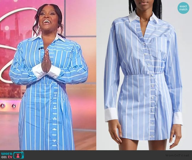 Veronica Beard Poppe Striped Shirtdress worn by Sherri Shepherd on Sherri