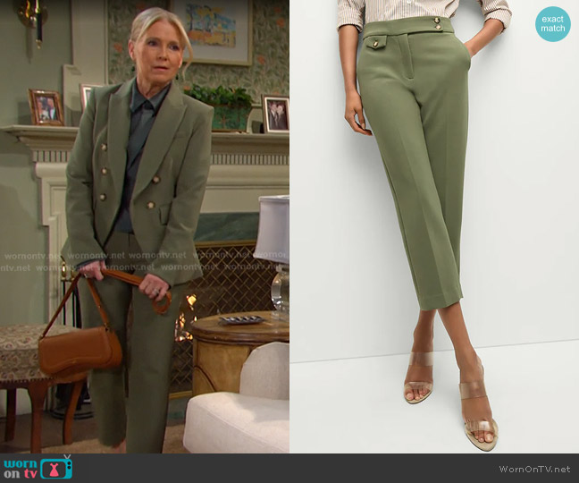 Veronica Beard Renzo Pant in Stone Army worn by Jennifer Horton (Melissa Reeves) on Days of our Lives