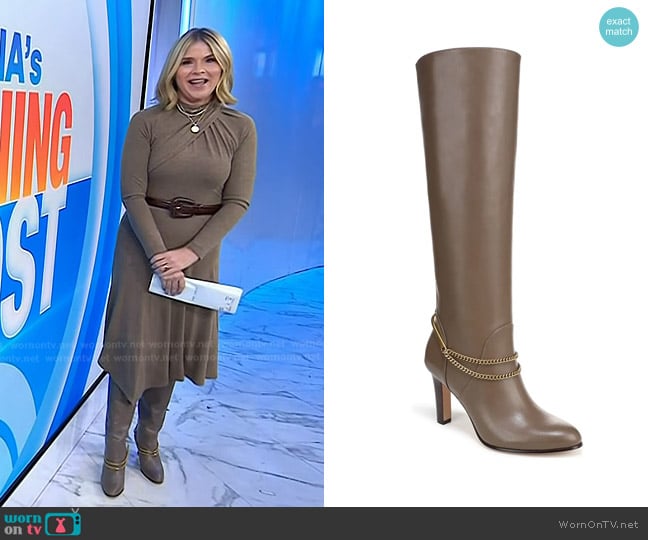 Veronica Beard Tarian Knee High Boot in Bark worn by Jenna Bush Hager on Today