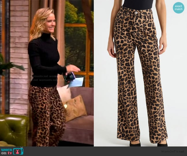 Veronica Beard Taylor High Rise Wide Leg Jeans in Washed Leopard worn by Sara Haines on The View