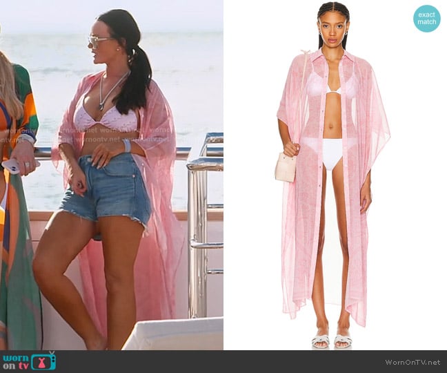 Versace Chiffon Robe Coverup Dress in Pale Pink worn by Lisa Barlow on The Real Housewives of Salt Lake City