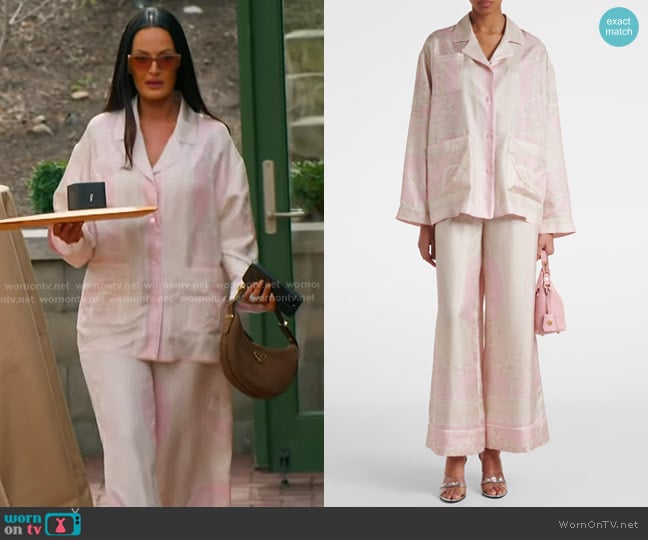 Versace La Coupe Des Dieux Silk Shirt and Pants worn by Lisa Barlow on The Real Housewives of Salt Lake City