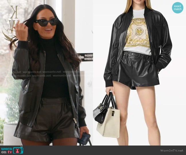 Versace Leather Blouson Jacket and Leather Boxer Shorts worn by Lisa Barlow on The Real Housewives of Salt Lake City