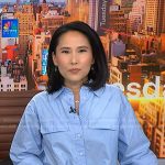 Vicky’s blue cropped button down shirt on NBC News Daily