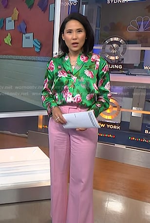 Vicky’s green rose print blouse and pink pants on NBC News Daily