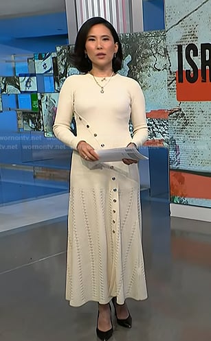 Vicky’s white button detail dress on NBC News Daily