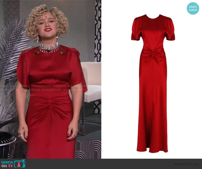 Kelly’s red gathered dress on The Kelly Clarkson Show