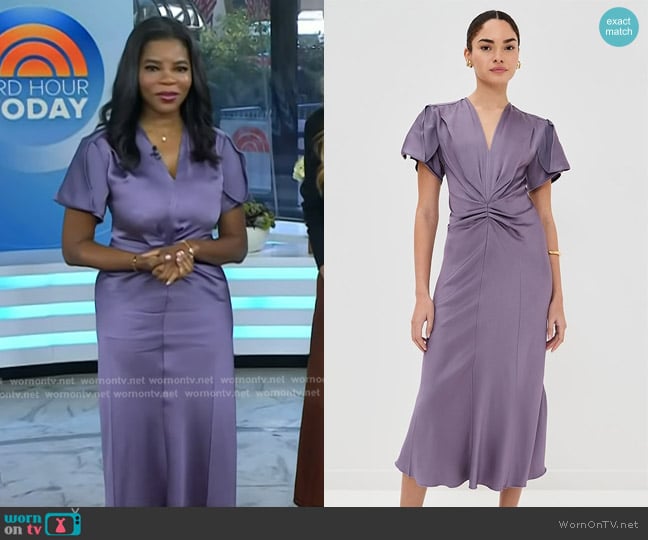 Victoria Beckham Gathered V-Neck Midi Dress in Iris worn by Dr. Michelle Henry on Today