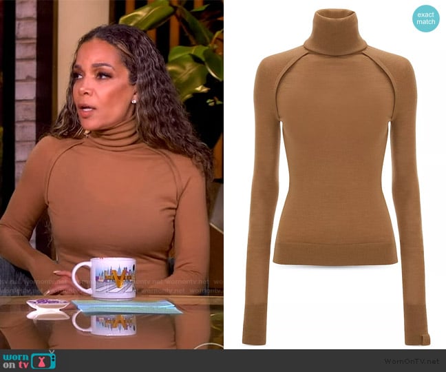 Victoria Beckham High Neck Top in Camel worn by Sunny Hostin on The View