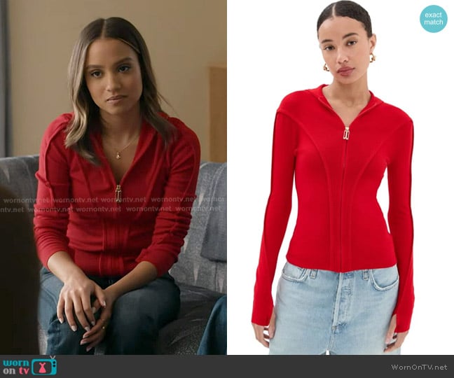 Victoria Beckham Piping Detail Hooded Top in Bright Rose worn by May Grant (Corinne Massiah) on 9-1-1