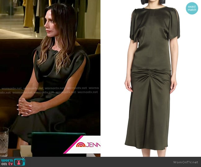 Victoria Beckham Satin Draped-Sleeve Top and Skirt worn by Victoria Beckham on Today