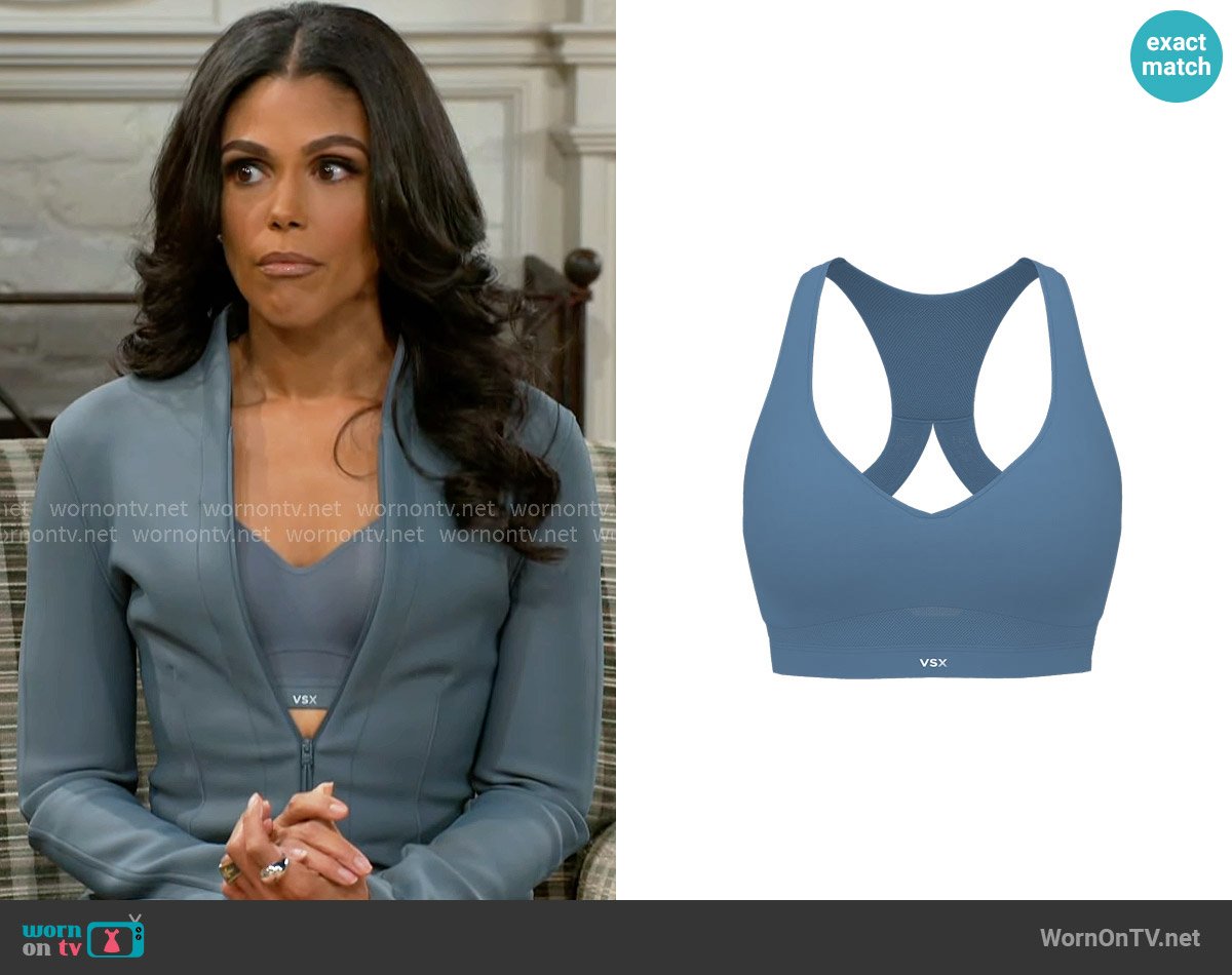 Victorias Secret VSX Incredible Max™ Sports Bra in Moonlight Blue worn by Dani Dupree (Karla Mosley) on Beyond the Gates