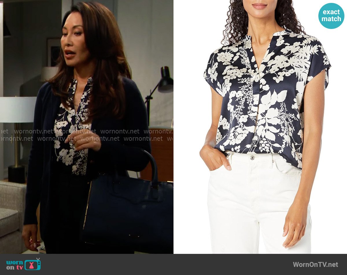Vince Arboretum Floral Silk Top worn by Li Finnegan (Naomi Matsuda) on The Bold and the Beautiful