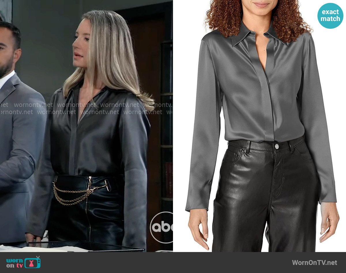 Vince Bias Button Down Long Sleeve Shirt worn by Nina Reeves (Cynthia Watros) on General Hospital