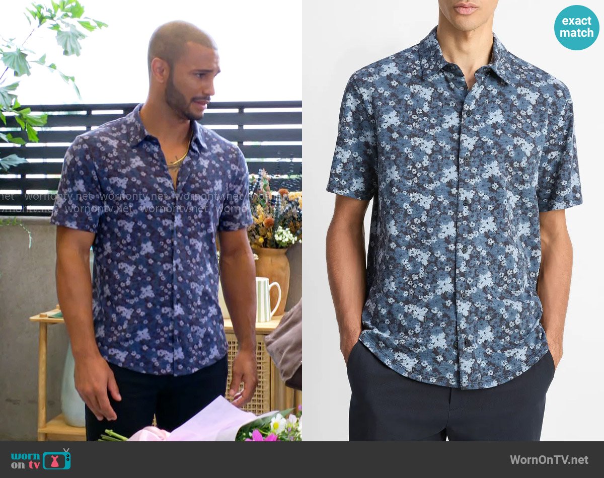Vince Short Sleeve Button-Up Shirt in Coastal Combo worn by Holden Novak (Nathan Owens) on The Young and the Restless
