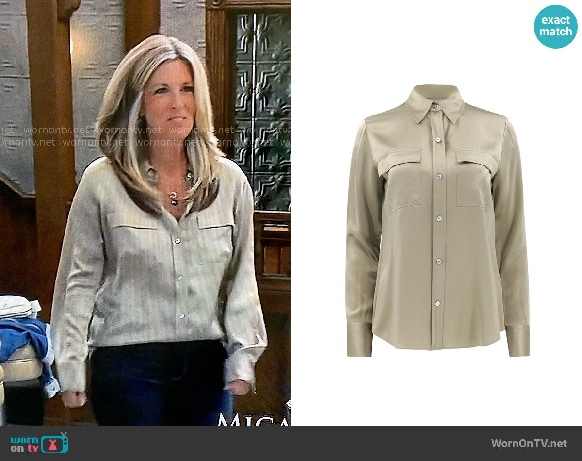 Vince  Silk Chest-Pocket Long-Sleeve Blouse worn by Carly Spencer (Laura Wright) on General Hospital