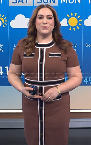 Violeta's brown contrast paneled dress on NBC News Daily