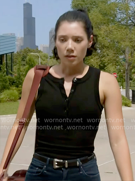 Violet's black henley tank top on Chicago Fire