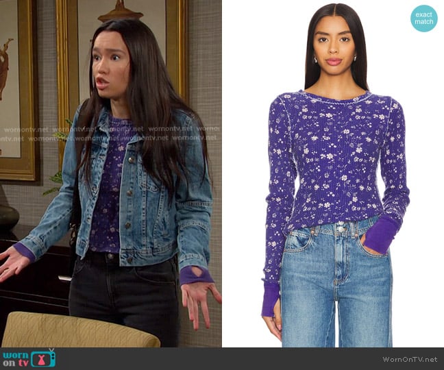 Sophie’s purple floral top on Days of our Lives