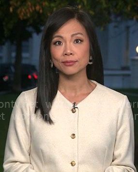 Weijia Jiang's cream buttoned jacket on CBS Mornings