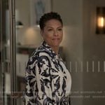 Rosie’s blue and white print shirt and pants on Reasonable Doubt