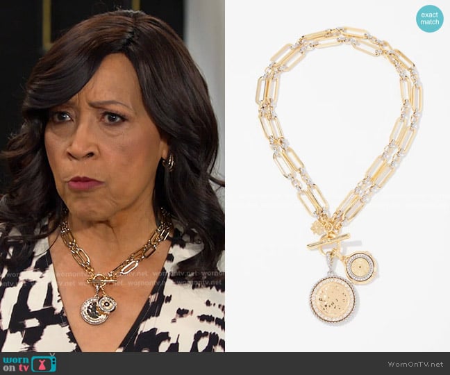 White House Black Market Mixed-Metal Convertible Toggle Coin Necklace worn by Paulina Price (Jackée Harry) on Days of our Lives