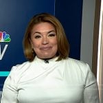 Gilma Avalos’s white asymmetric top on NBC News Daily