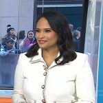 Kristen’s white contrast trim jacket on Today