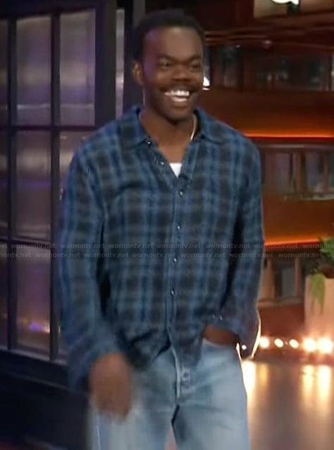 William Jackson Harper's blue plaid shirt on The Kelly Clarkson Show