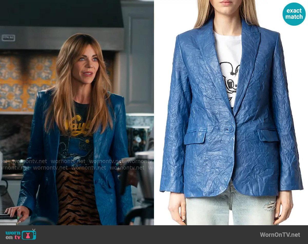 Zadig and Voltaire Leather Crinkle Jacket in Surf worn by Morgan Gillory (Kaitlin Olson) on High Potential