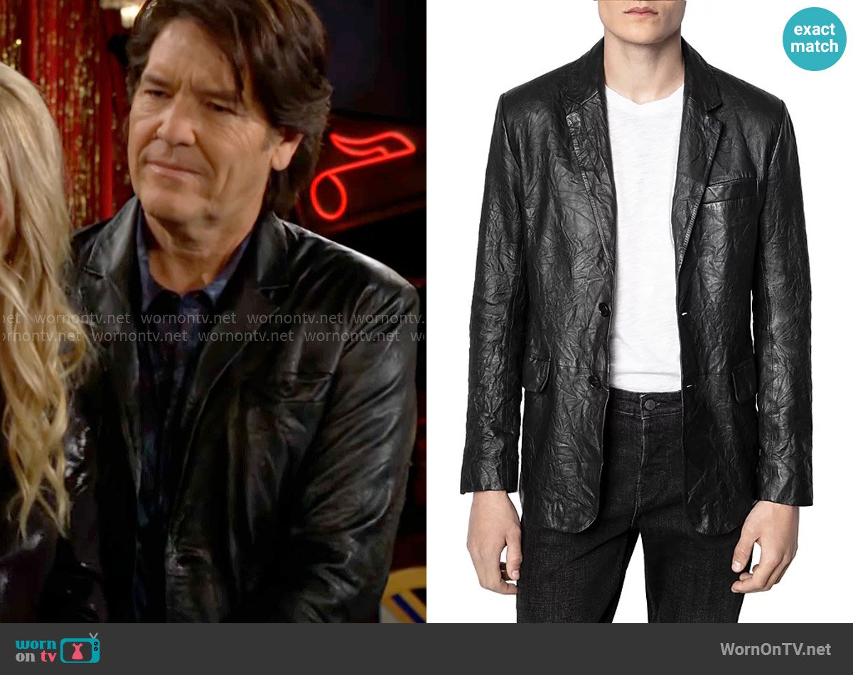 Zadig and Voltaire Valfried Crinkle Leather Jacket worn by Danny Romalotti (Michael Damian) on The Young and the Restless