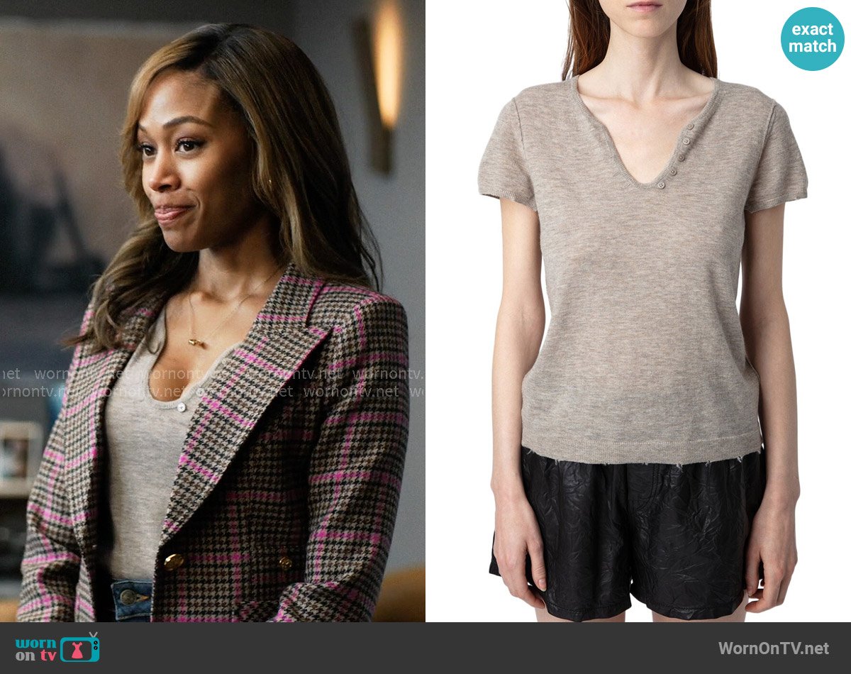 Zadig & Voltaire Celsey Henley Top worn by Christina Hunter (Nicole Beharie) on The Morning Show