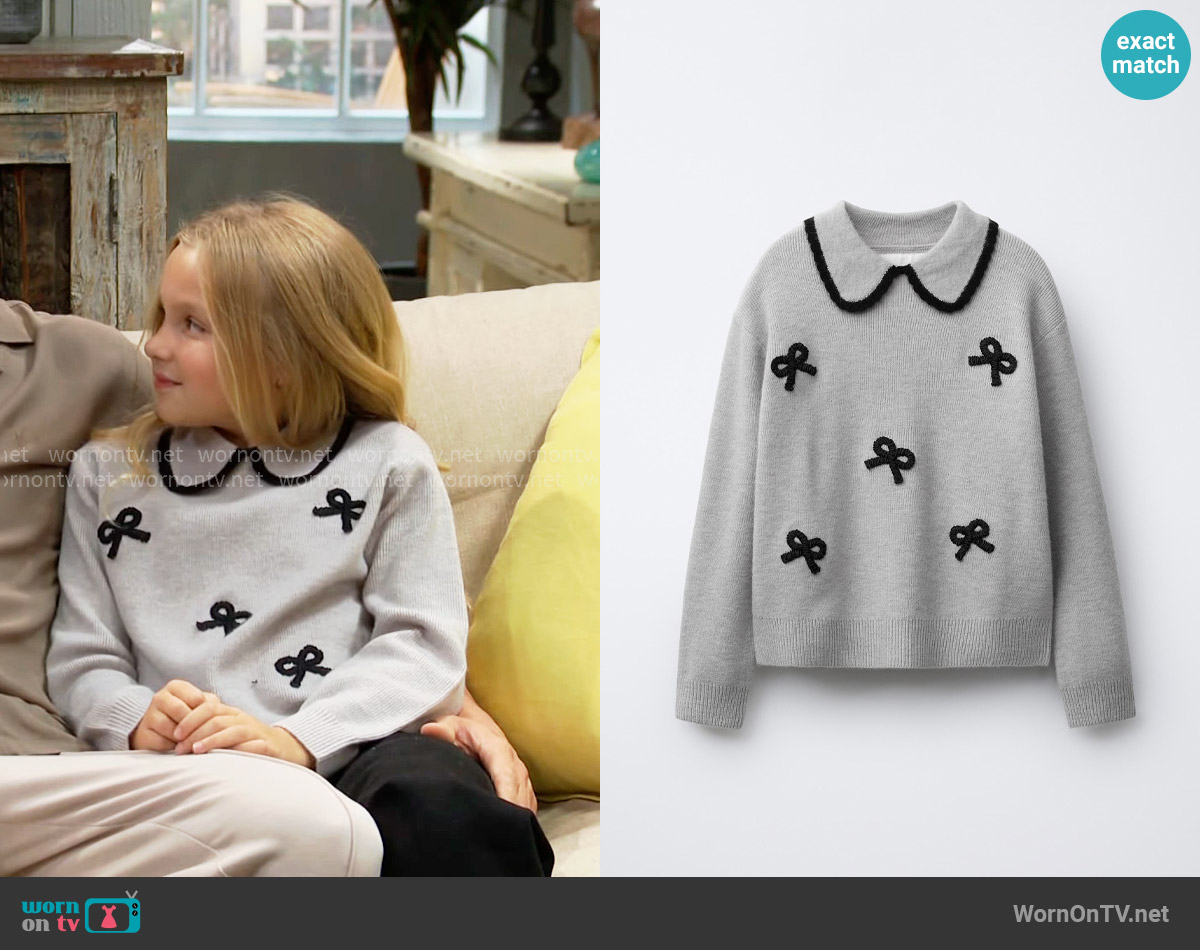 Zara Bows Knit Sweater worn by Kelly Spencer (Sophia Paras McKinlay) on The Bold and the Beautiful