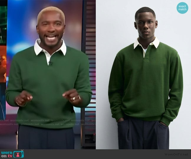 Zara Contrast Collar Polo Sweatshirt worn by Scott Evans on Access Hollywood