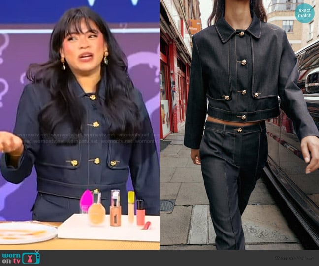 Zara Contrast Stitching Short Jacket worn by Genesis Rivas on Tamron Hall Show