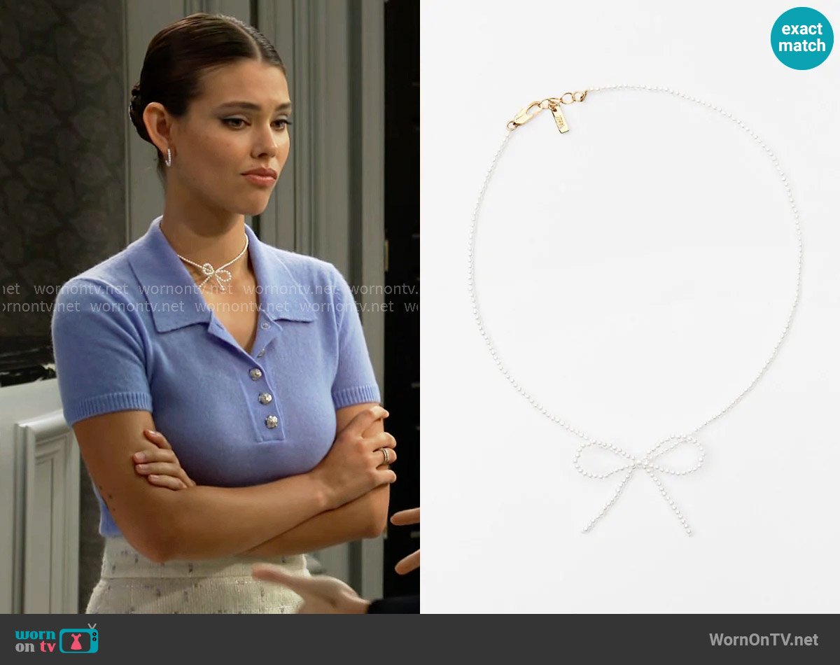Zara Faux Pearl Bead Bow Necklace worn by Electra Forrester (Laneya Grace) on The Bold and the Beautiful