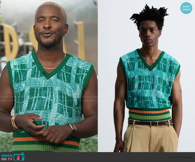 Scott’s green v-neck vest on Access Hollywood