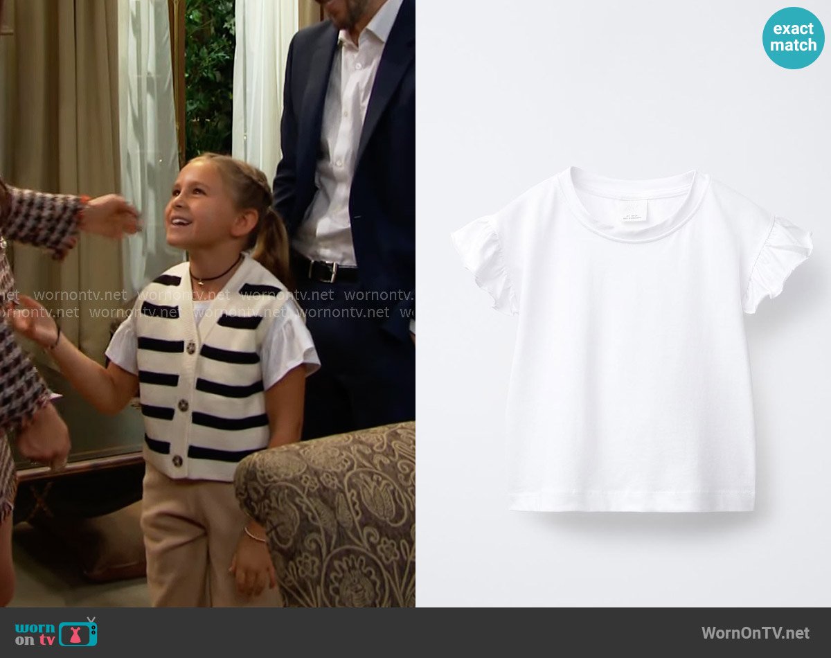 Zara Plain Ruffle T-shirt worn by Beth Spencer (Jordyn Lynn Ariza) on The Bold and the Beautiful