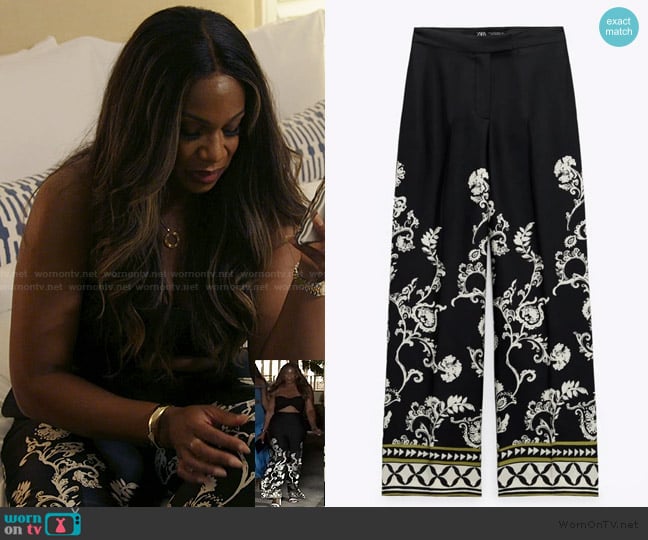 Zara Printed Boho High Waist Wide Leg Pants worn by Tia Glover on The Real Housewives of Potomac