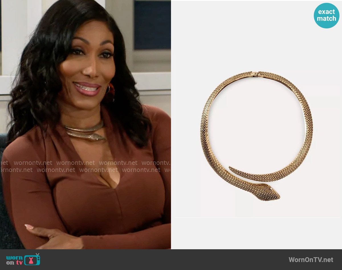 Zara Snake Choker worn by Dana 'Leslie' Thomas (Trisha Mann-Grant) on Beyond the Gates