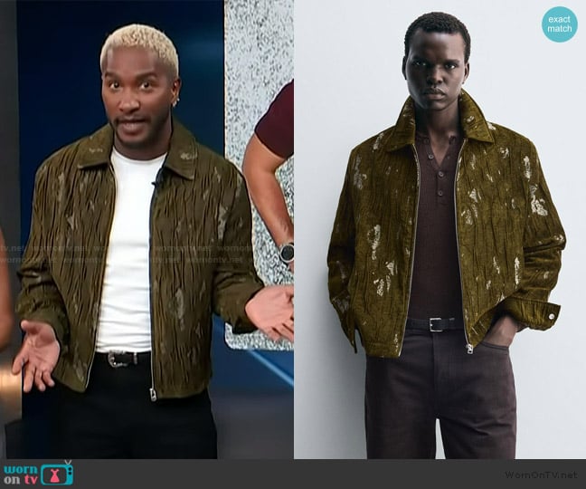 Zara Textured Jacquard Jacket worn by Scott Evans on Access Hollywood