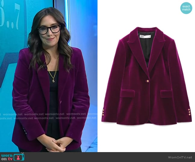 Zara Velvet Blazer in Plum worn by Savannah Sellers on Today