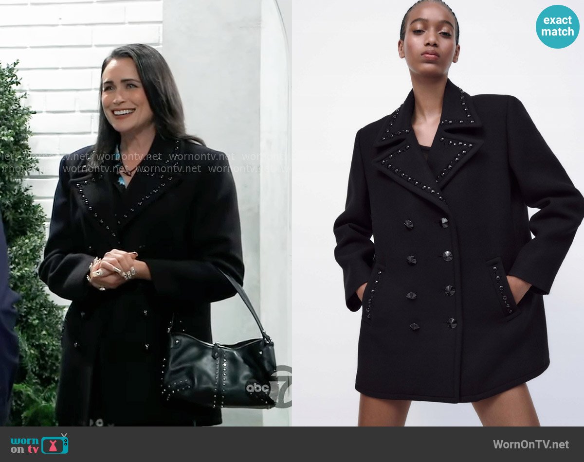Zara Wool Blend Studded Coat worn by Lois Cerullo (Rena Sofer) on General Hospital