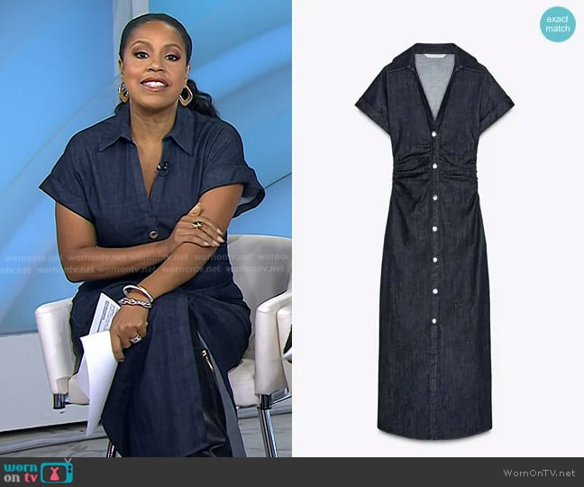 Zara Z1975 Denim Midi Dress worn by Sheinelle Jones on Today