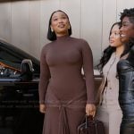 Zelie’s brown tie front mesh dress on Selling Sunset